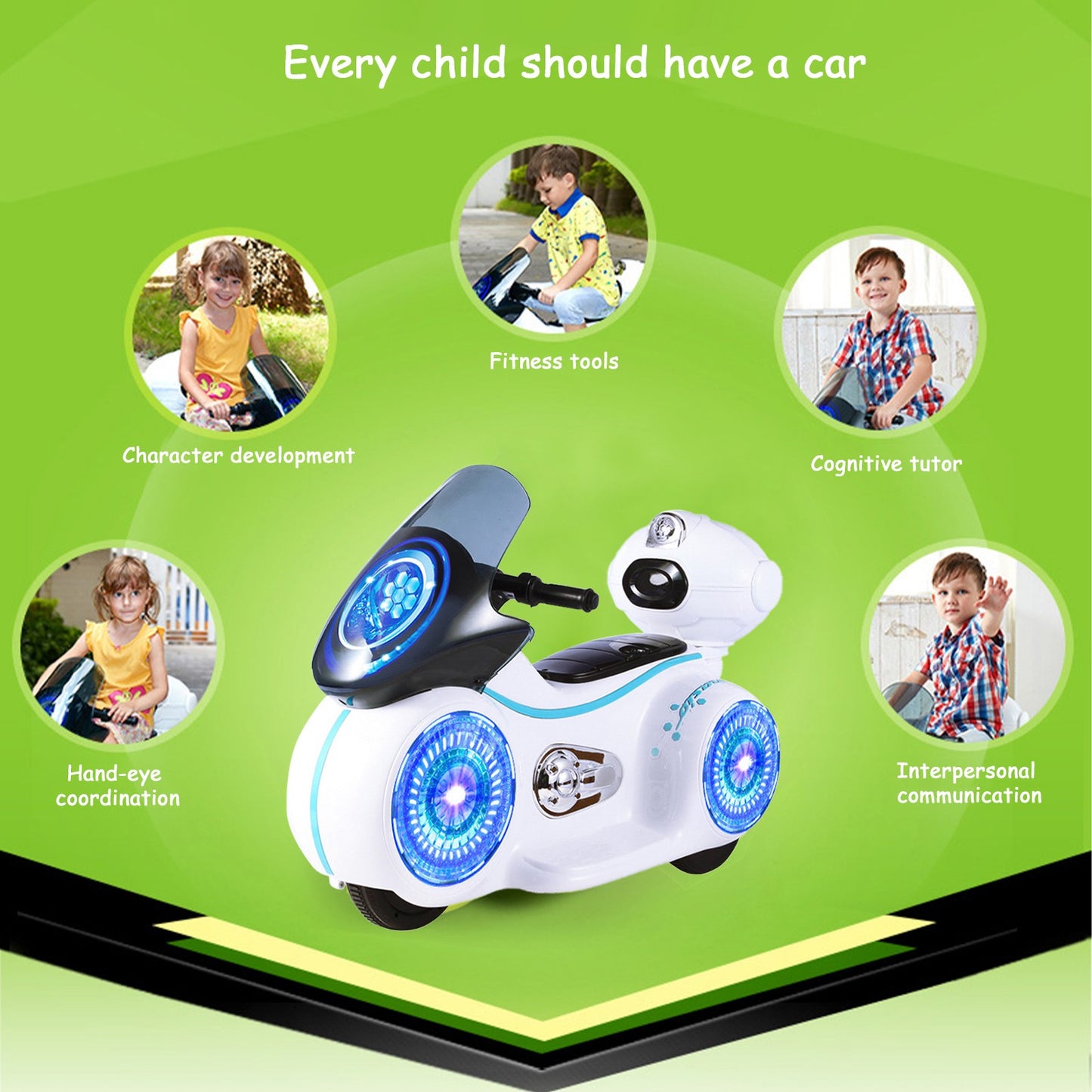 Kids Ride-On Motorcycle 6V Battery Powered Motorcycle Toy Headlights&Music White