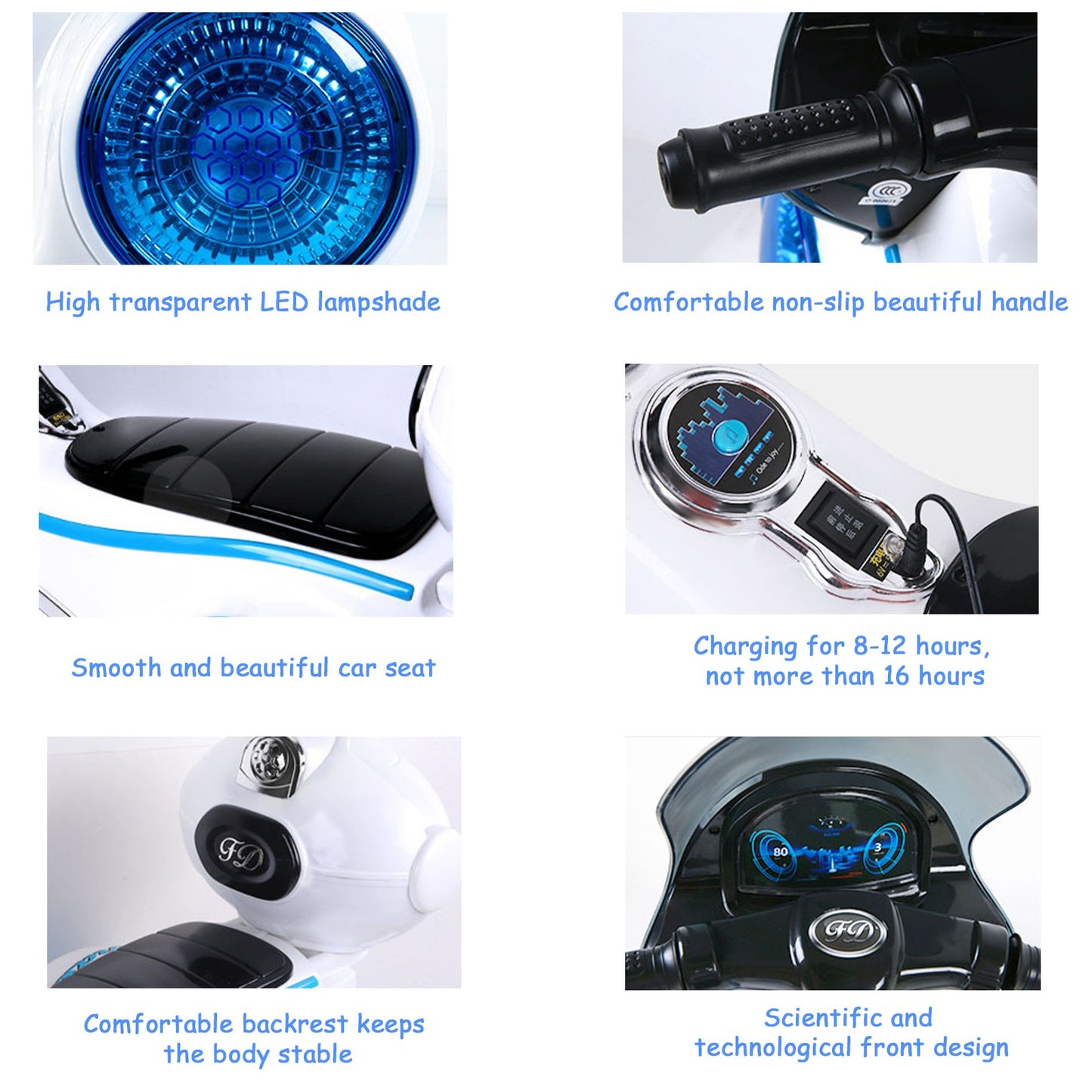 Kids Ride-On Motorcycle 6V Battery Powered Motorcycle Toy Headlights&Music White