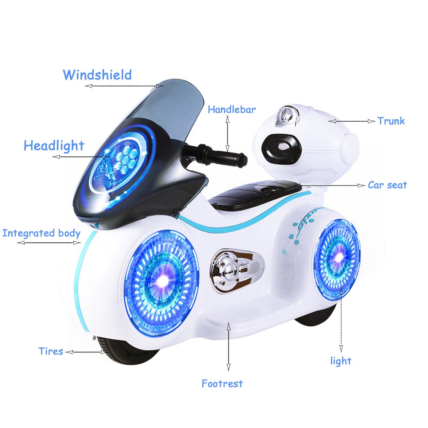 Kids Ride-On Motorcycle 6V Battery Powered Motorcycle Toy Headlights&Music White